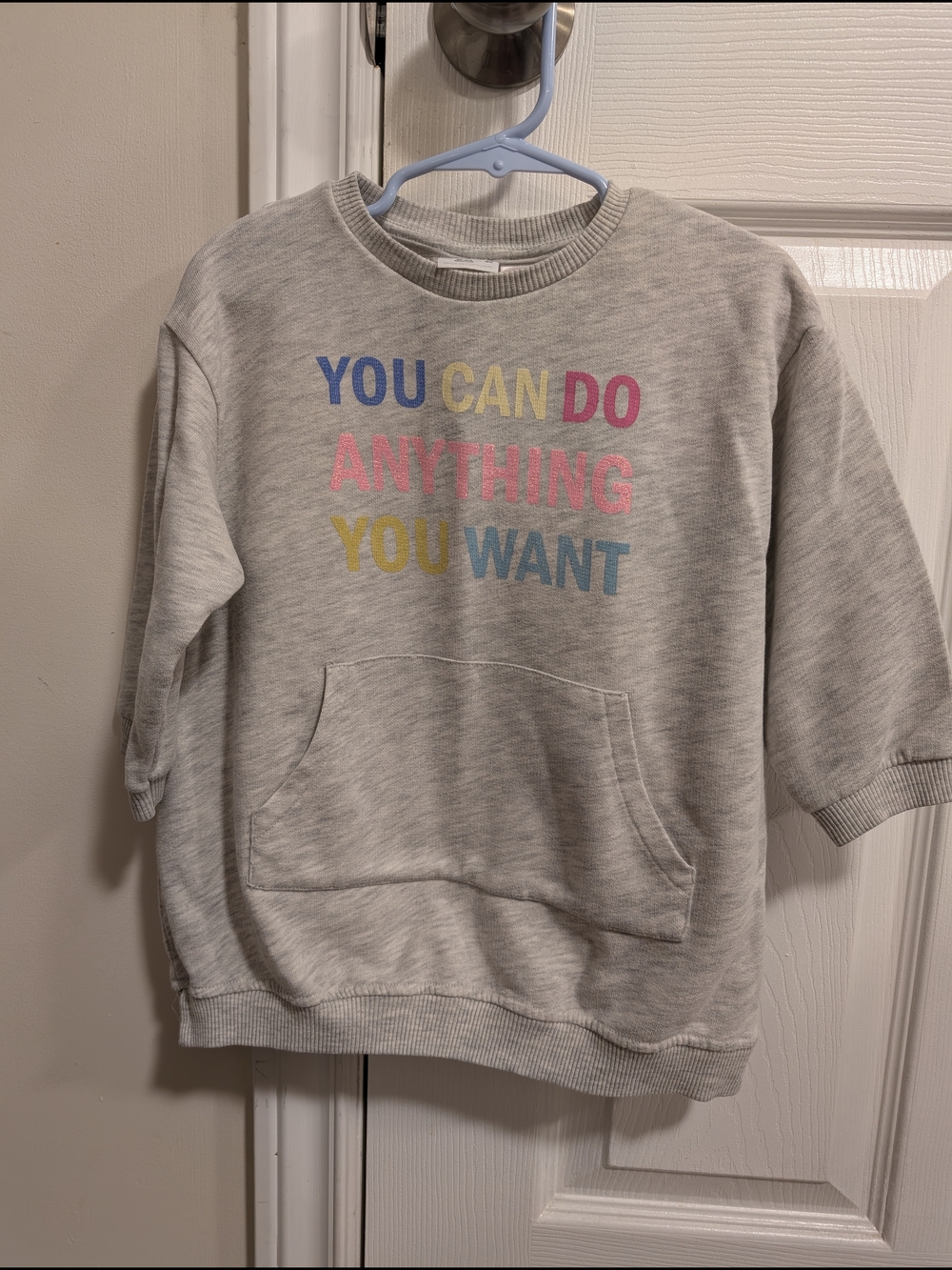 Zara Light Gray Sweatshirt with Multicolor Positive Slogan ,18-24 Months.